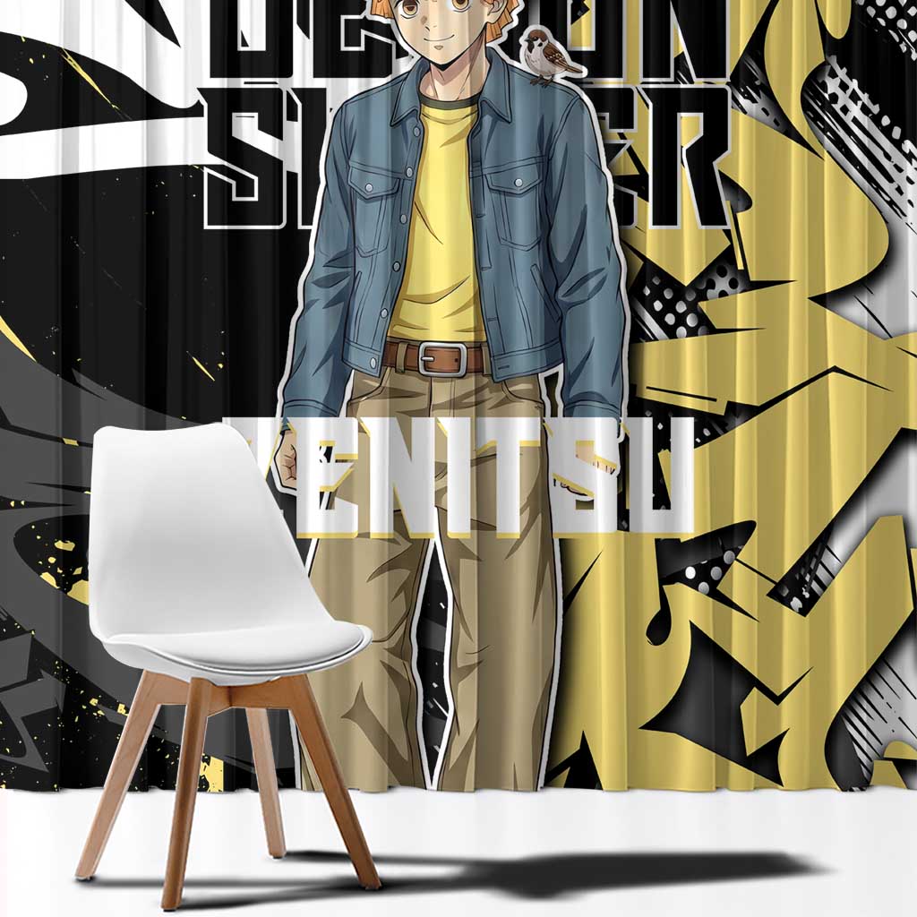 Agatsuma Zenitsu Demon Slayer Window Curtain Yellow & Black Graffiti Anime