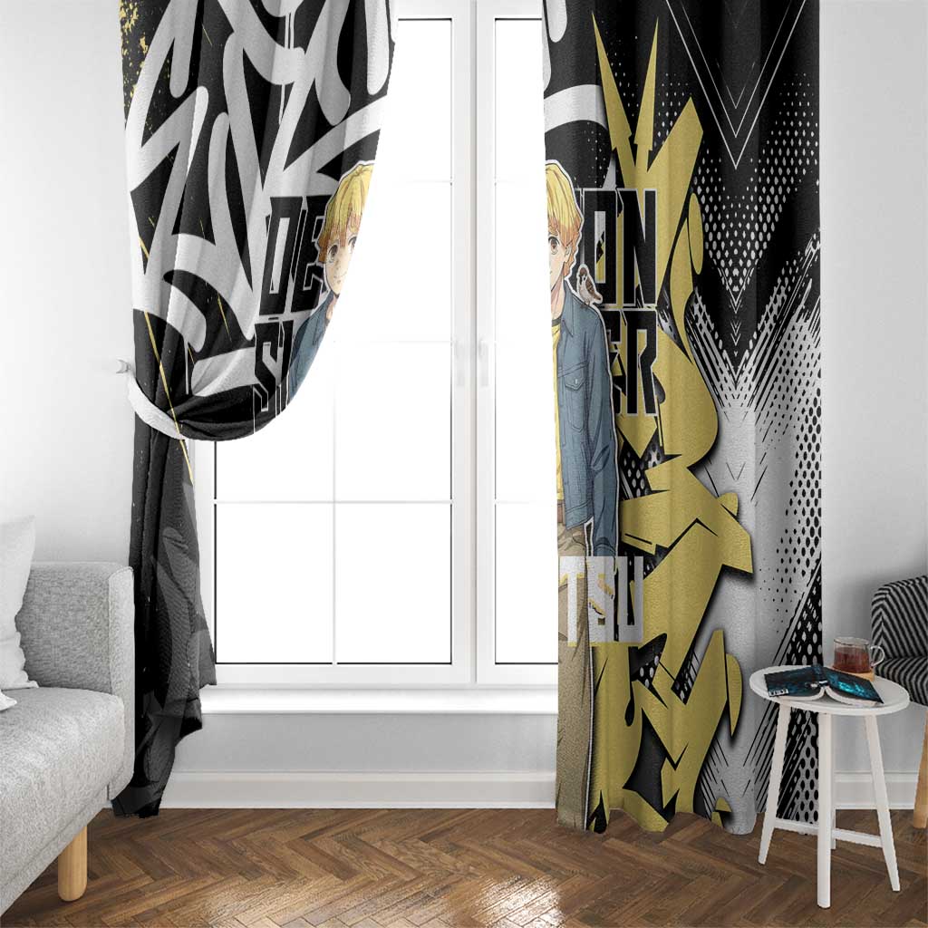 Agatsuma Zenitsu Demon Slayer Window Curtain Yellow & Black Graffiti Anime