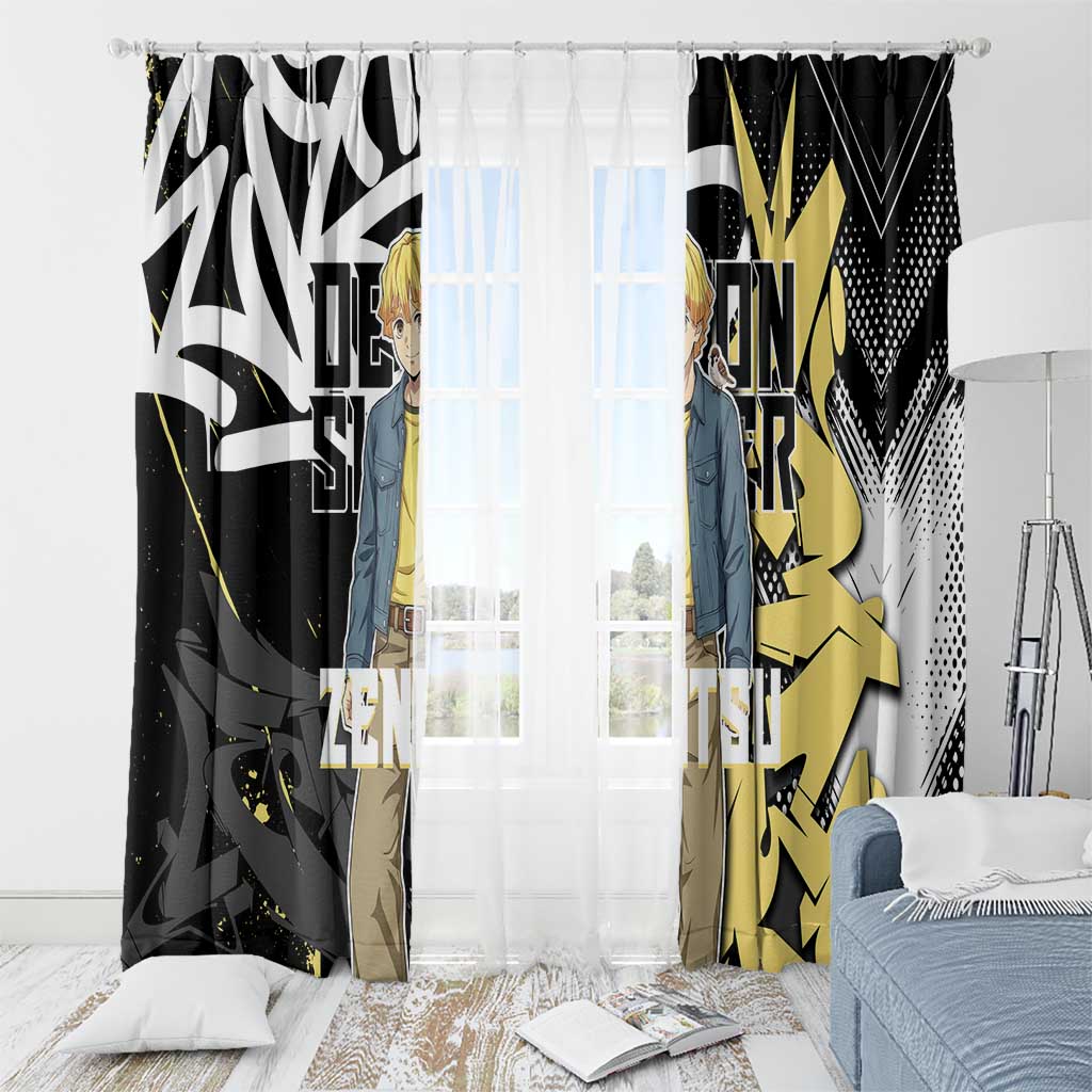 Agatsuma Zenitsu Demon Slayer Window Curtain Yellow & Black Graffiti Anime
