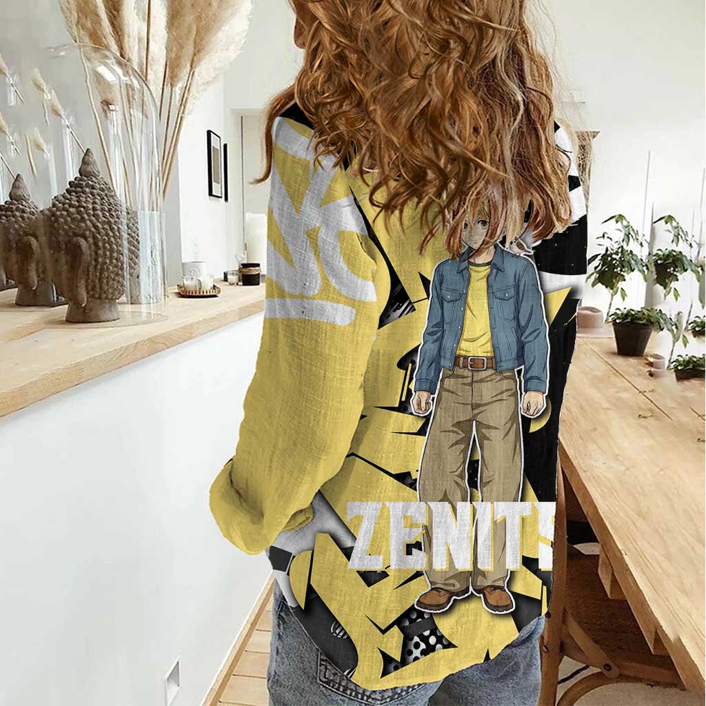 Agatsuma Zenitsu Demon Slayer Women Casual Shirt Yellow & Black Graffiti Anime