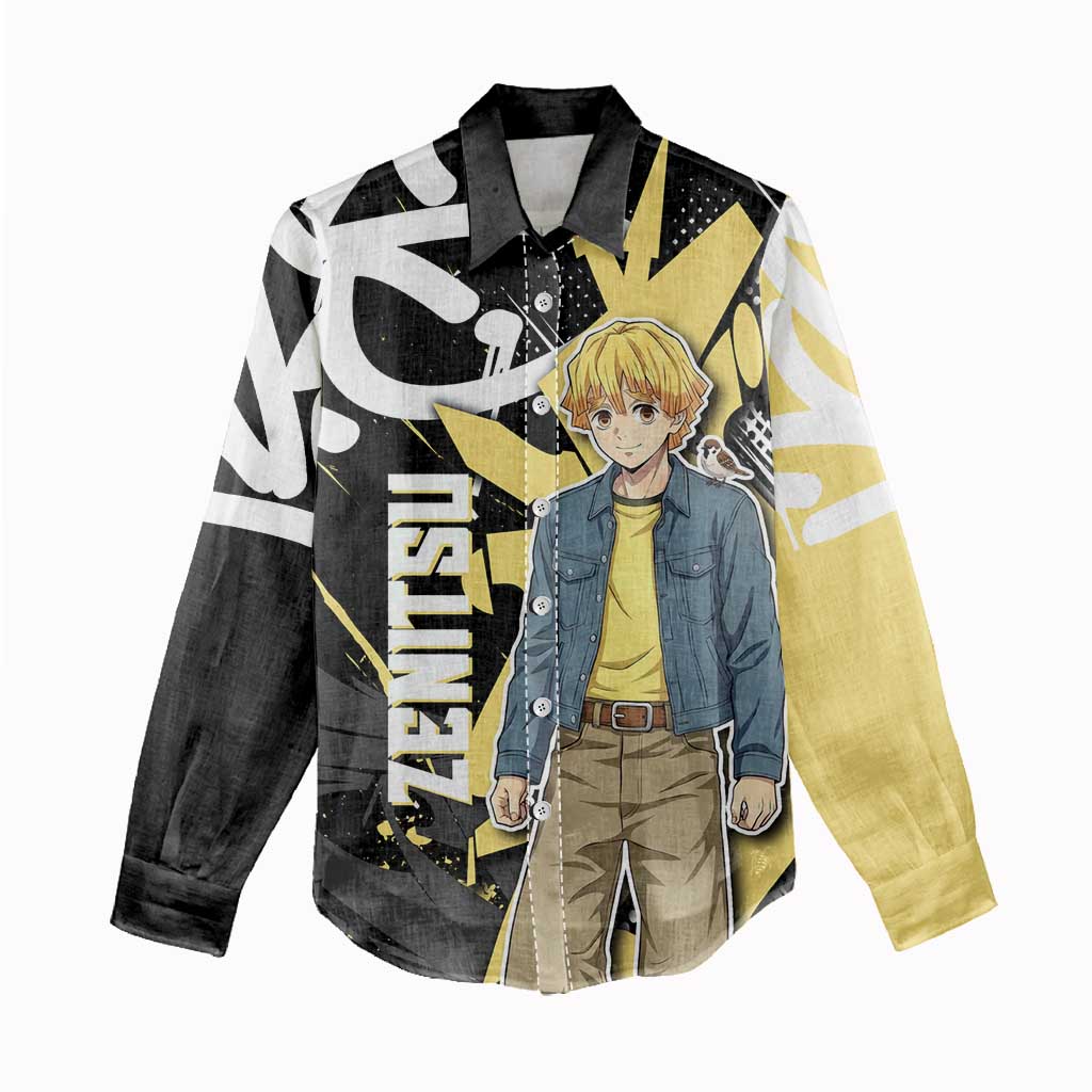 Agatsuma Zenitsu Demon Slayer Women Casual Shirt Yellow & Black Graffiti Anime