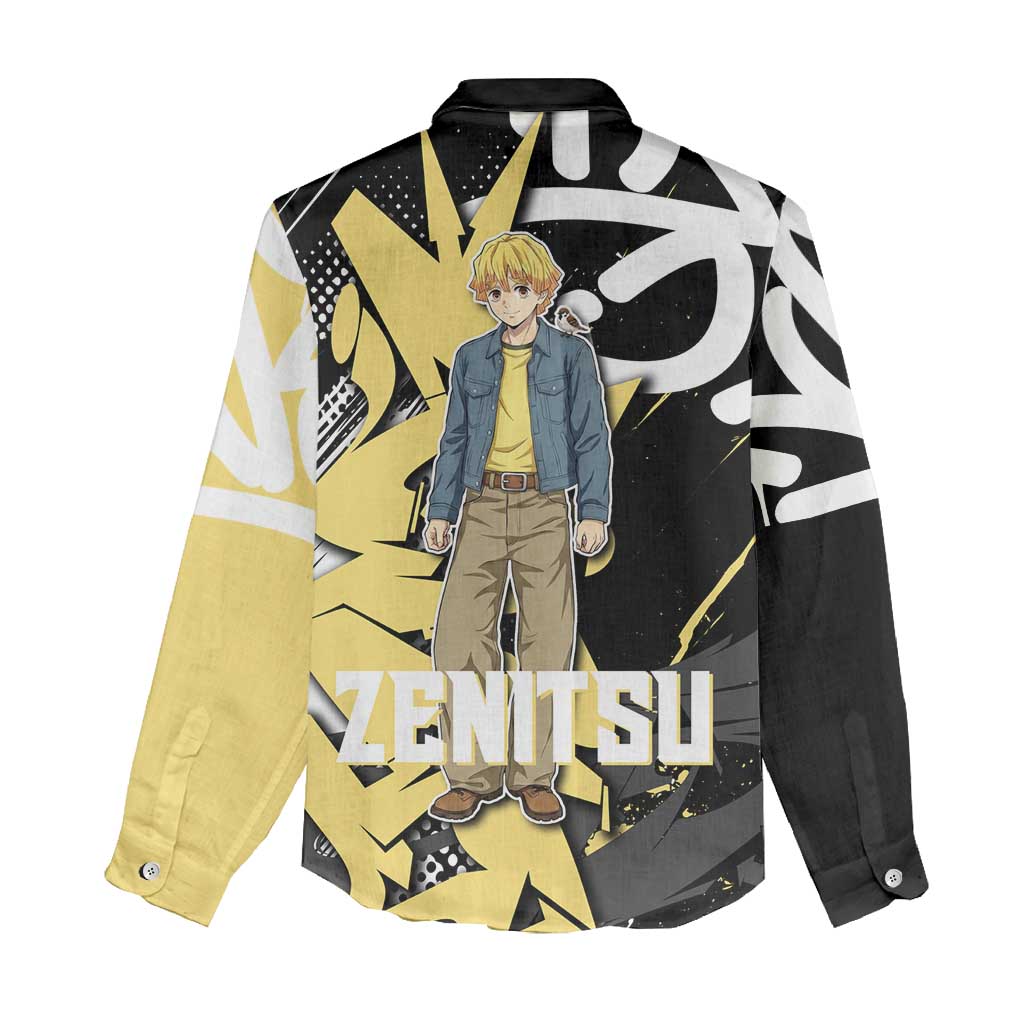 Agatsuma Zenitsu Demon Slayer Women Casual Shirt Yellow & Black Graffiti Anime