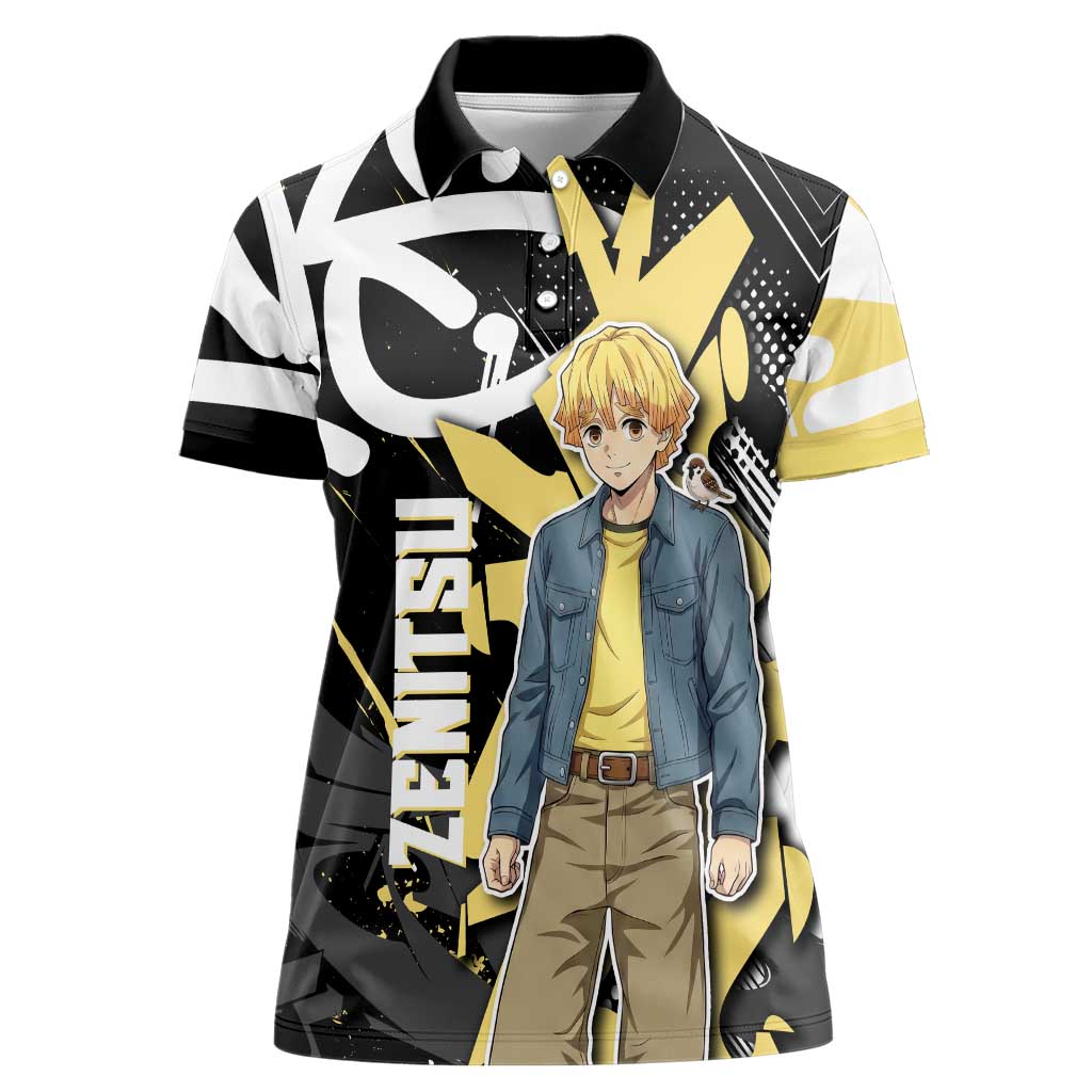 Agatsuma Zenitsu Demon Slayer Women Polo Shirt Yellow & Black Graffiti Anime