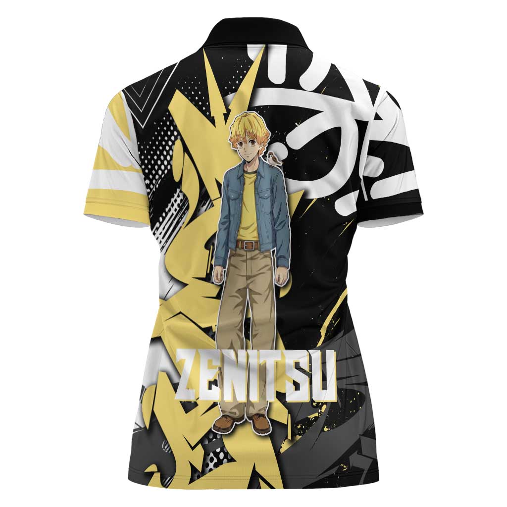 Agatsuma Zenitsu Demon Slayer Women Polo Shirt Yellow & Black Graffiti Anime