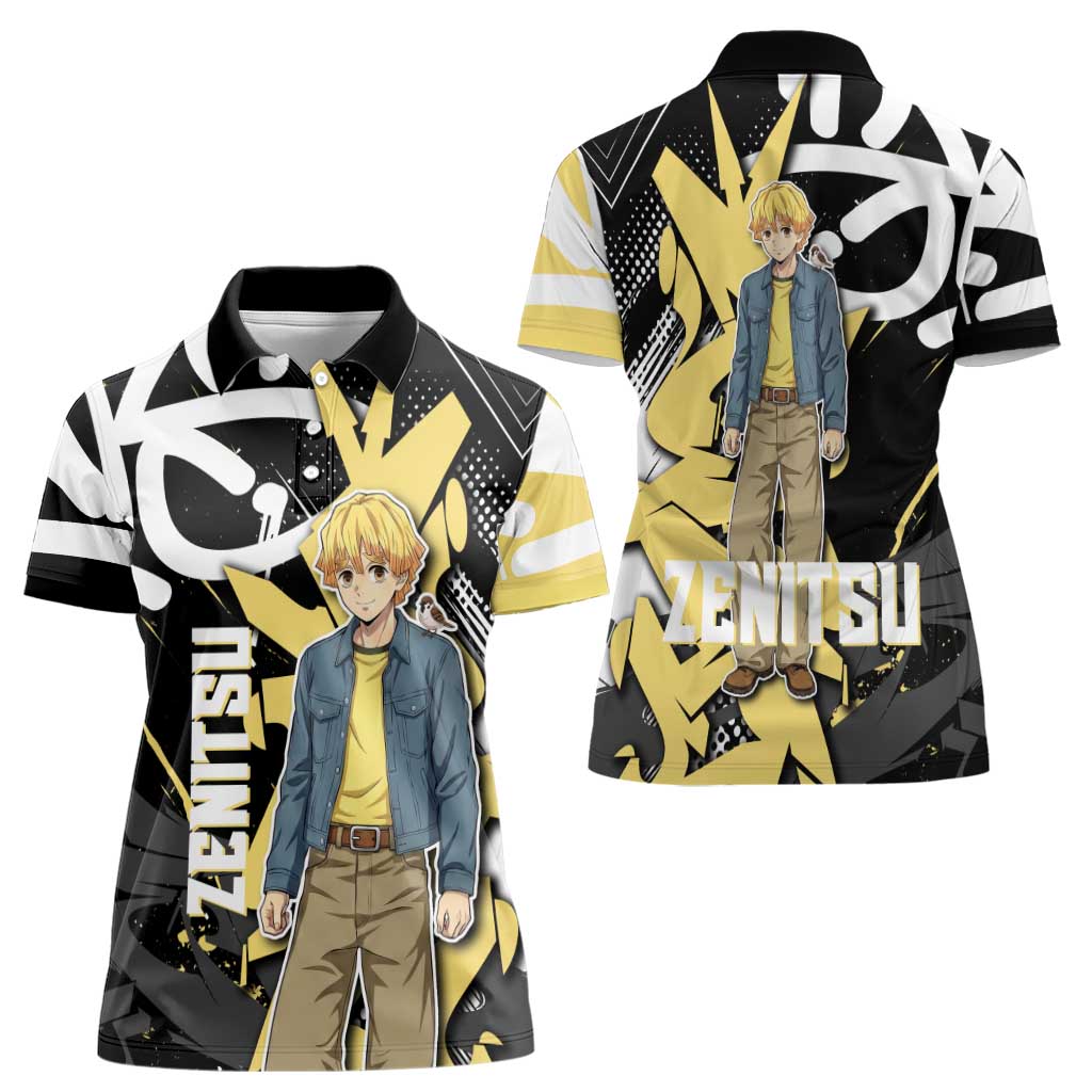 Agatsuma Zenitsu Demon Slayer Women Polo Shirt Yellow & Black Graffiti Anime