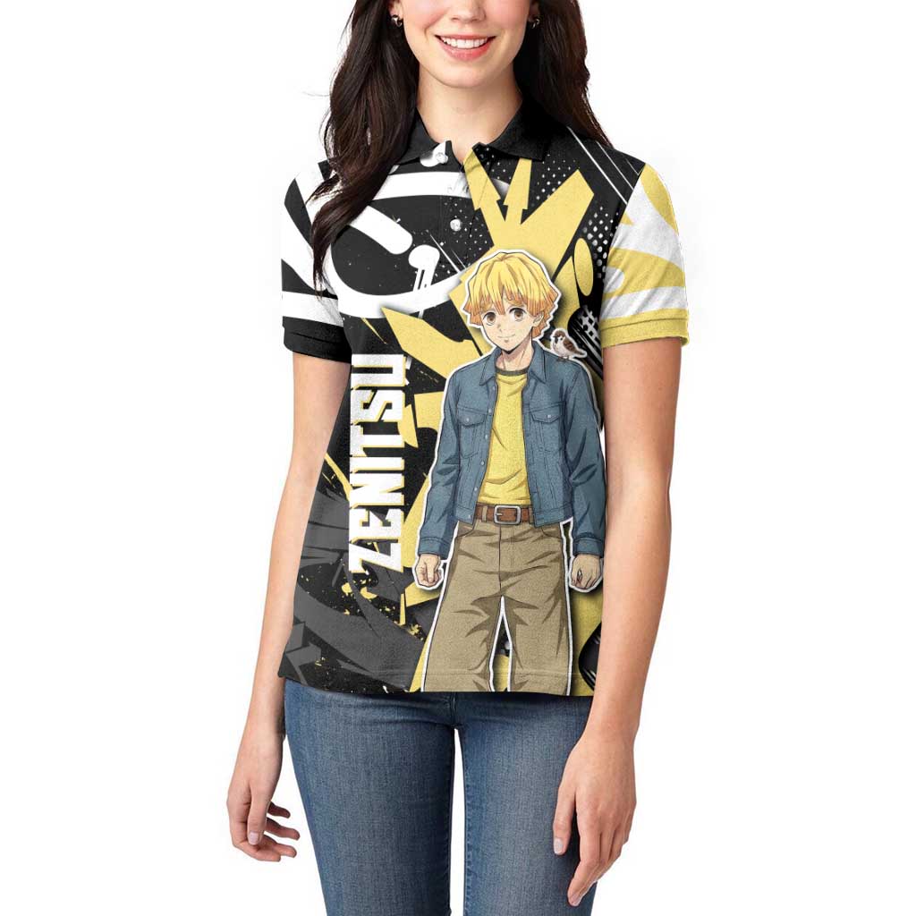 Agatsuma Zenitsu Demon Slayer Women Polo Shirt Yellow & Black Graffiti Anime