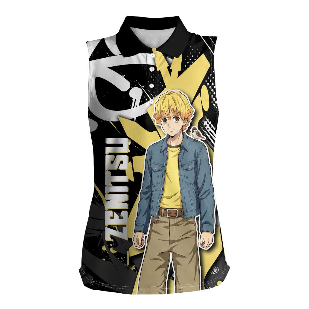 Agatsuma Zenitsu Demon Slayer Women Sleeveless Polo Shirt Yellow & Black Graffiti Anime
