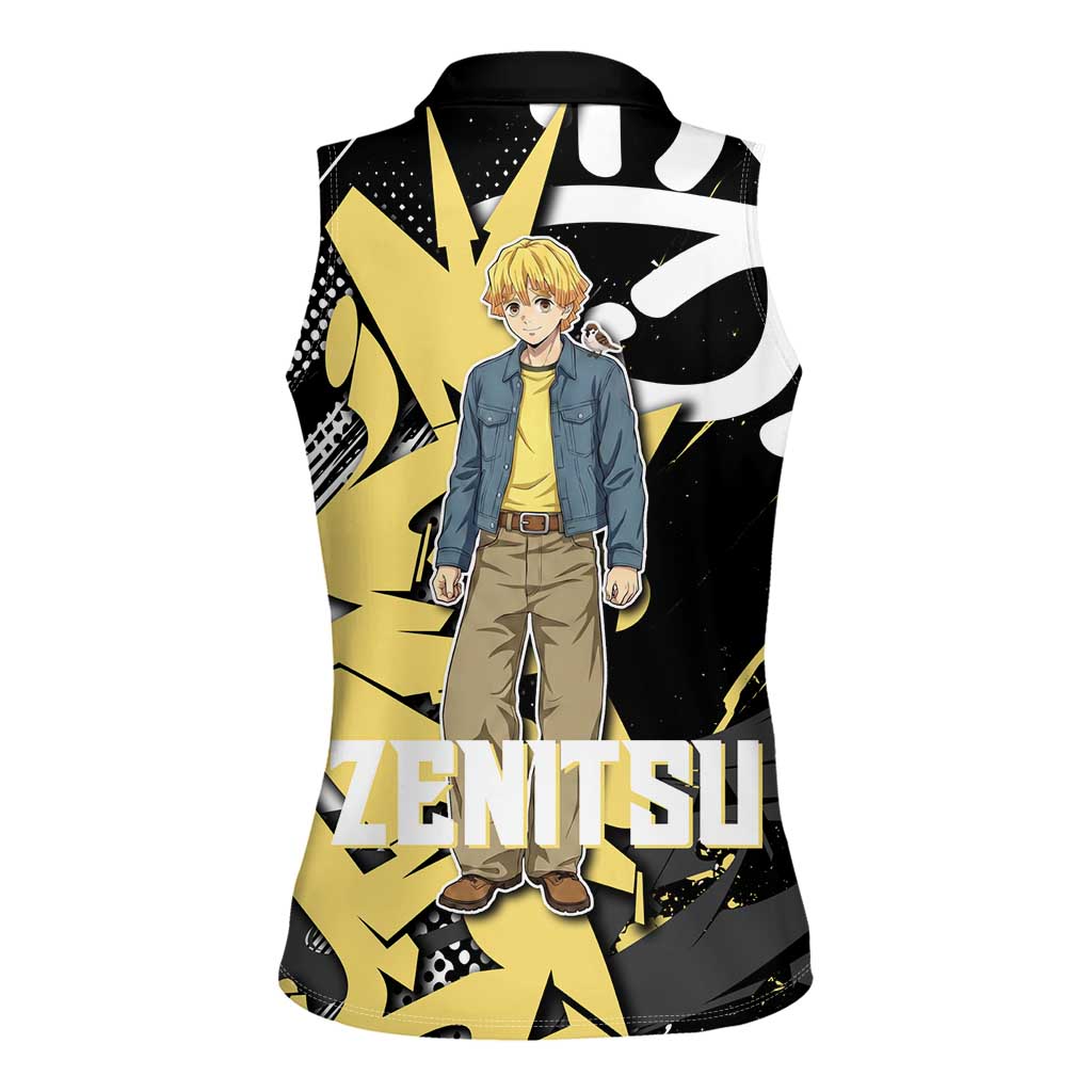 Agatsuma Zenitsu Demon Slayer Women Sleeveless Polo Shirt Yellow & Black Graffiti Anime