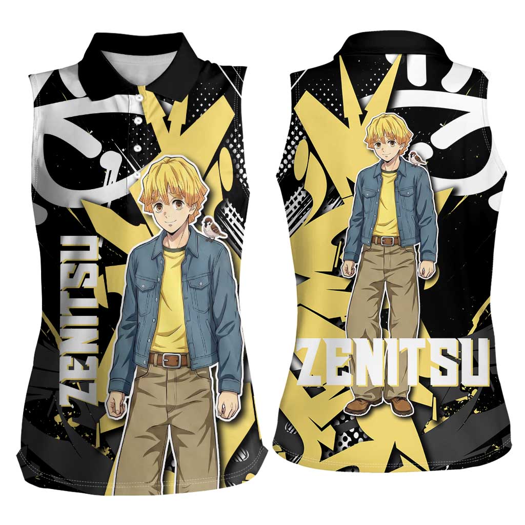 Agatsuma Zenitsu Demon Slayer Women Sleeveless Polo Shirt Yellow & Black Graffiti Anime