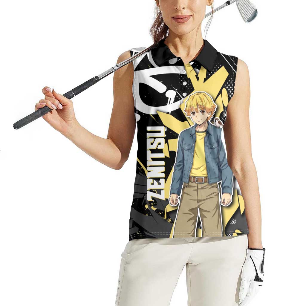 Agatsuma Zenitsu Demon Slayer Women Sleeveless Polo Shirt Yellow & Black Graffiti Anime