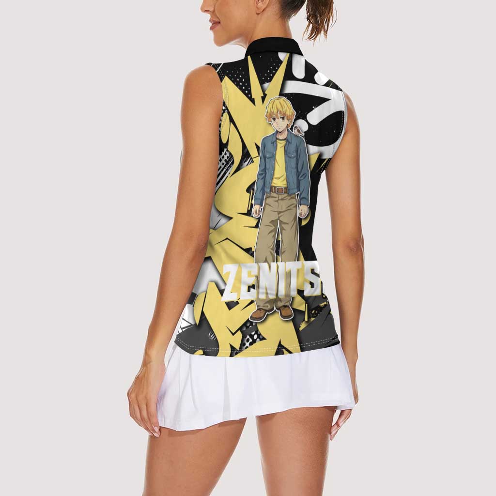Agatsuma Zenitsu Demon Slayer Women Sleeveless Polo Shirt Yellow & Black Graffiti Anime