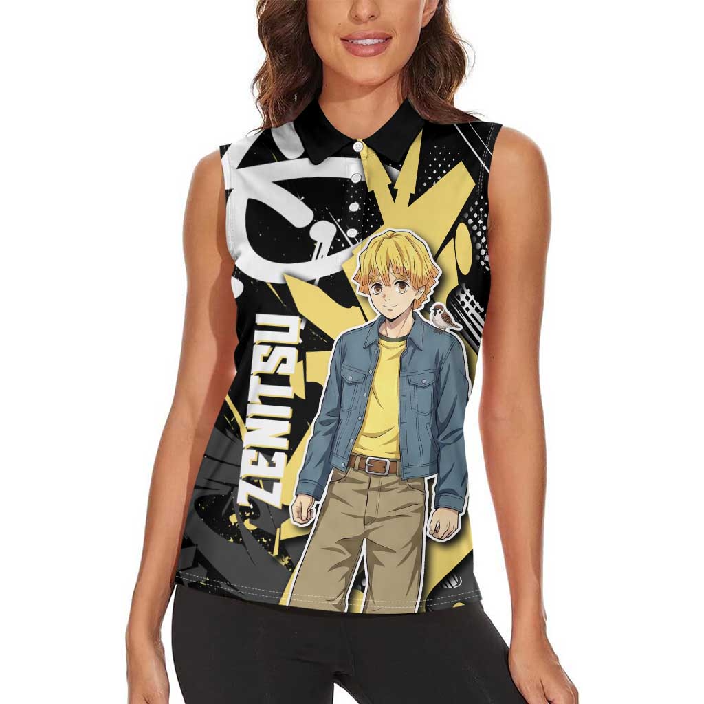 Agatsuma Zenitsu Demon Slayer Women Sleeveless Polo Shirt Yellow & Black Graffiti Anime