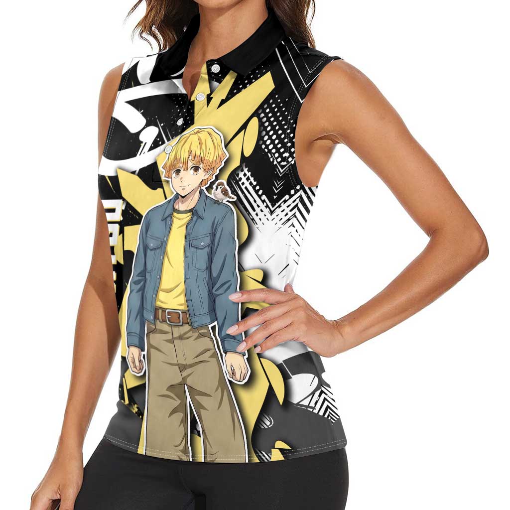 Agatsuma Zenitsu Demon Slayer Women Sleeveless Polo Shirt Yellow & Black Graffiti Anime