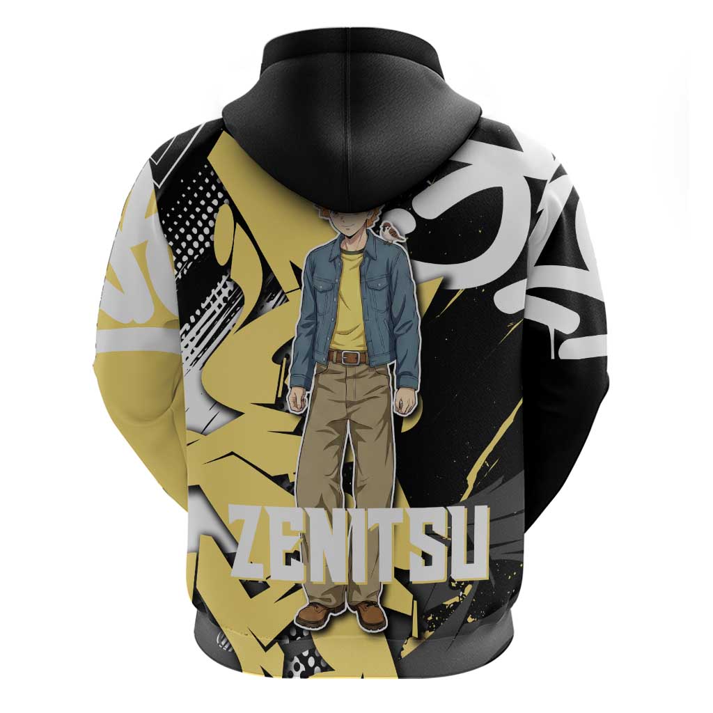 Agatsuma Zenitsu Demon Slayer Zip Hoodie Yellow & Black Graffiti Anime