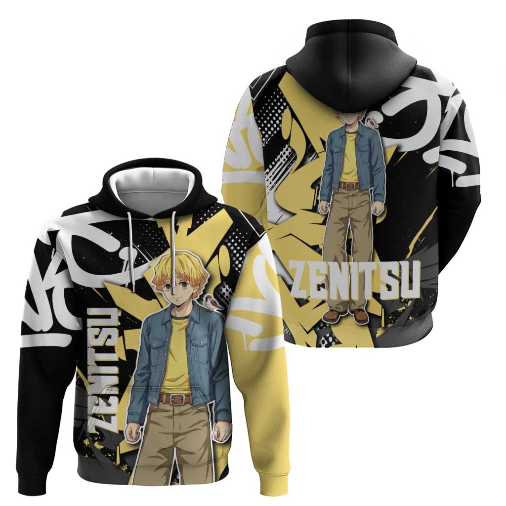 Agatsuma Zenitsu Demon Slayer Zip Hoodie Yellow & Black Graffiti Anime