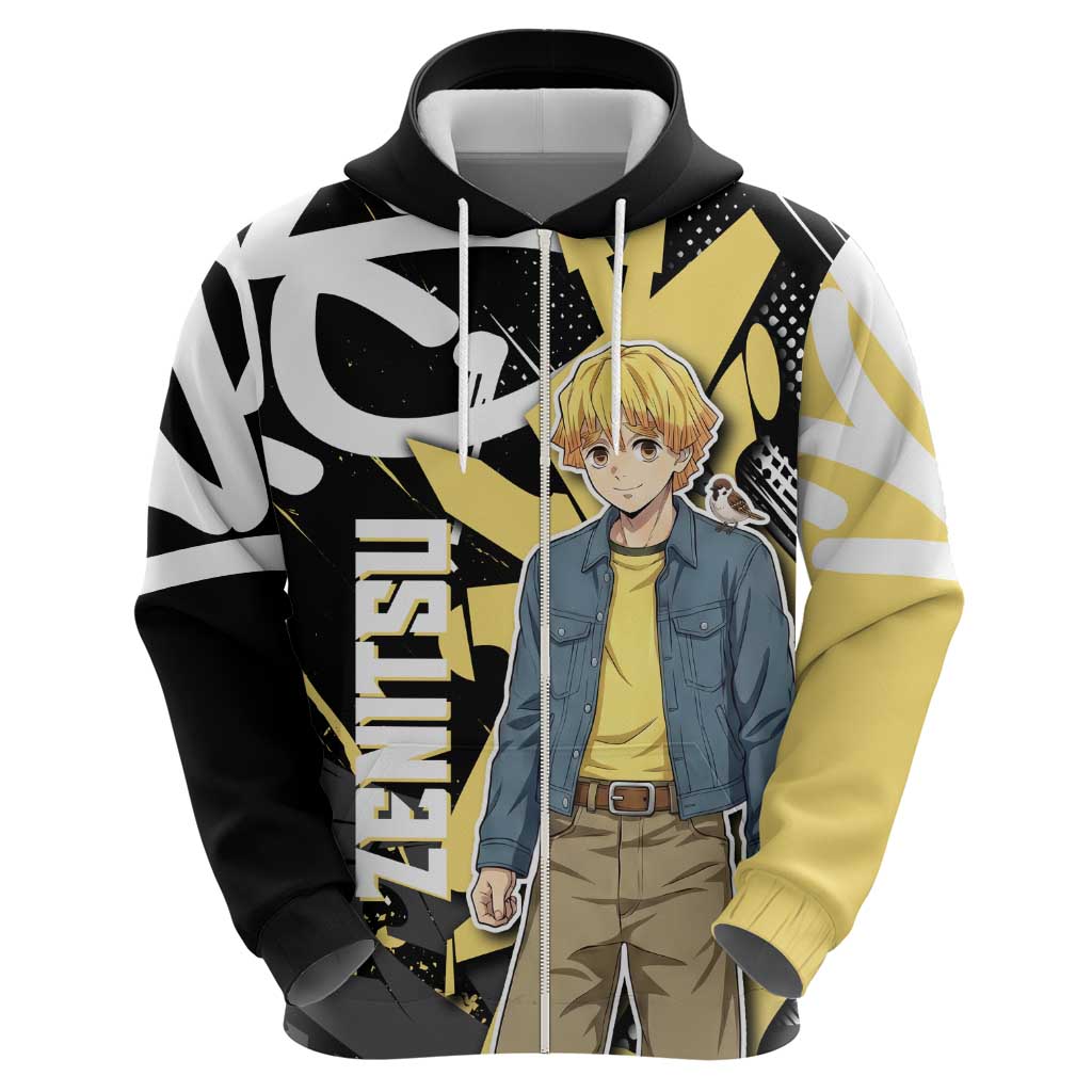Agatsuma Zenitsu Demon Slayer Zip Hoodie Yellow & Black Graffiti Anime