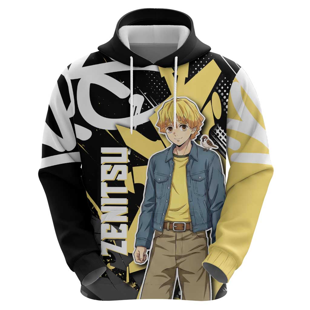 Agatsuma Zenitsu Demon Slayer Zip Hoodie Yellow & Black Graffiti Anime