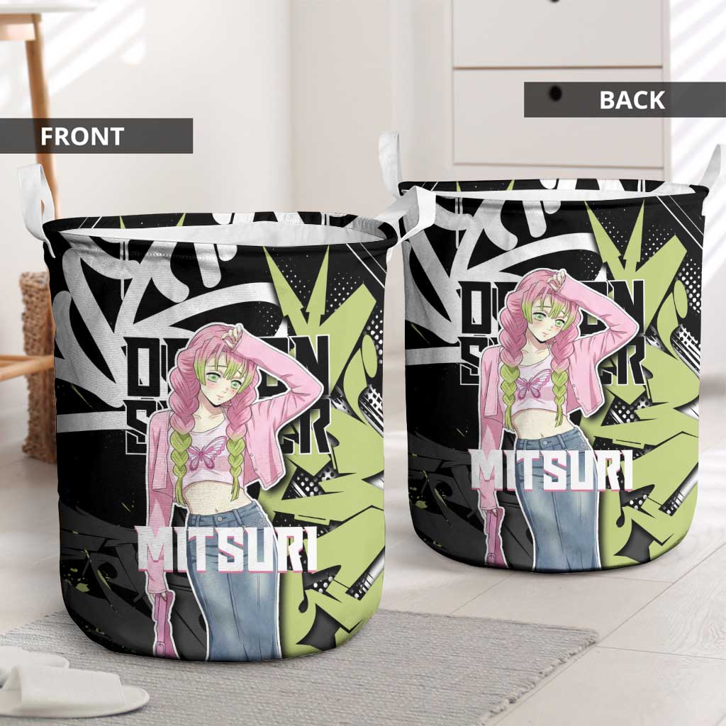 Mitsuri Kanroji Demon Slayer Laundry Basket Green & Black Graffiti Anime