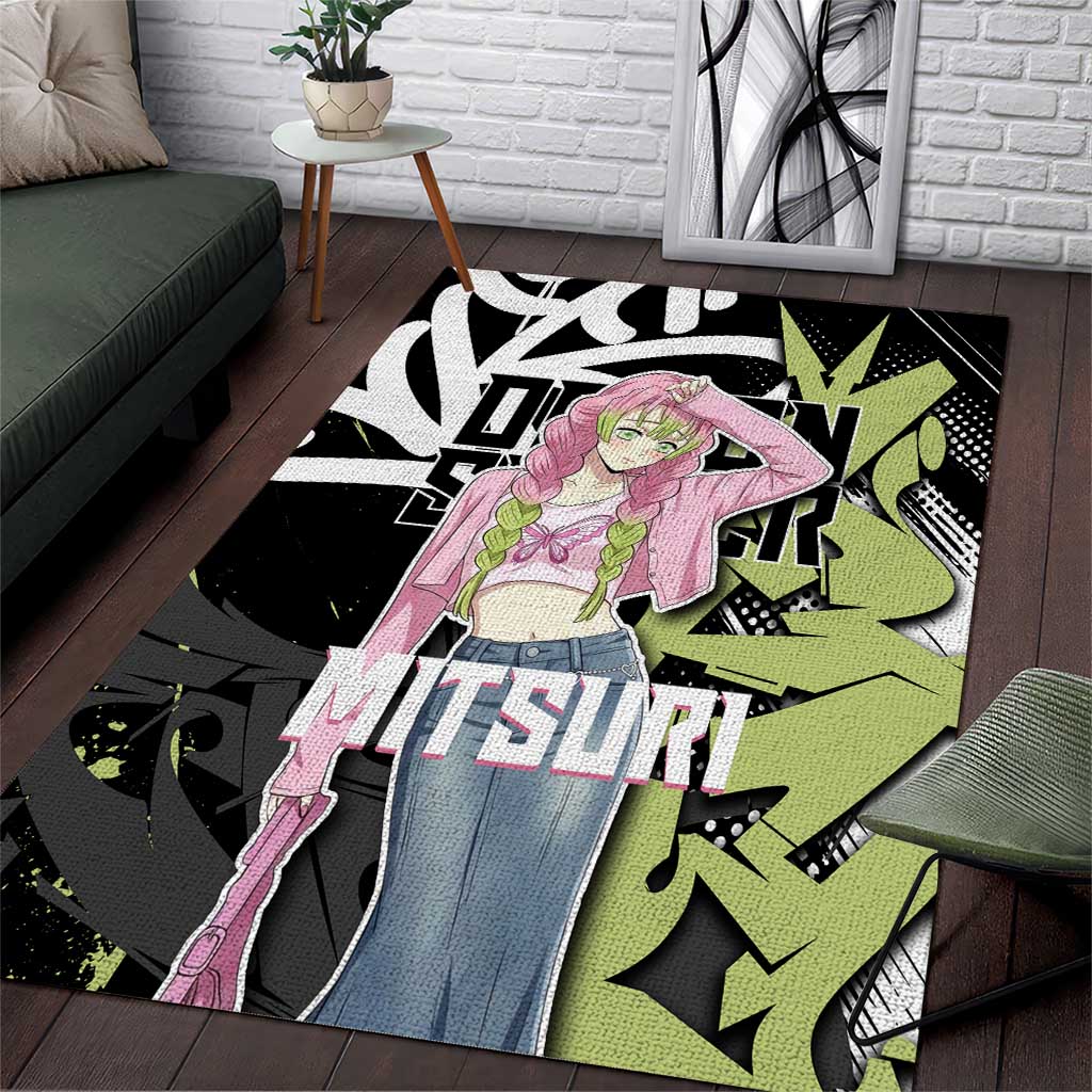 Mitsuri Kanroji Demon Slayer Area Rug Green & Black Graffiti Anime