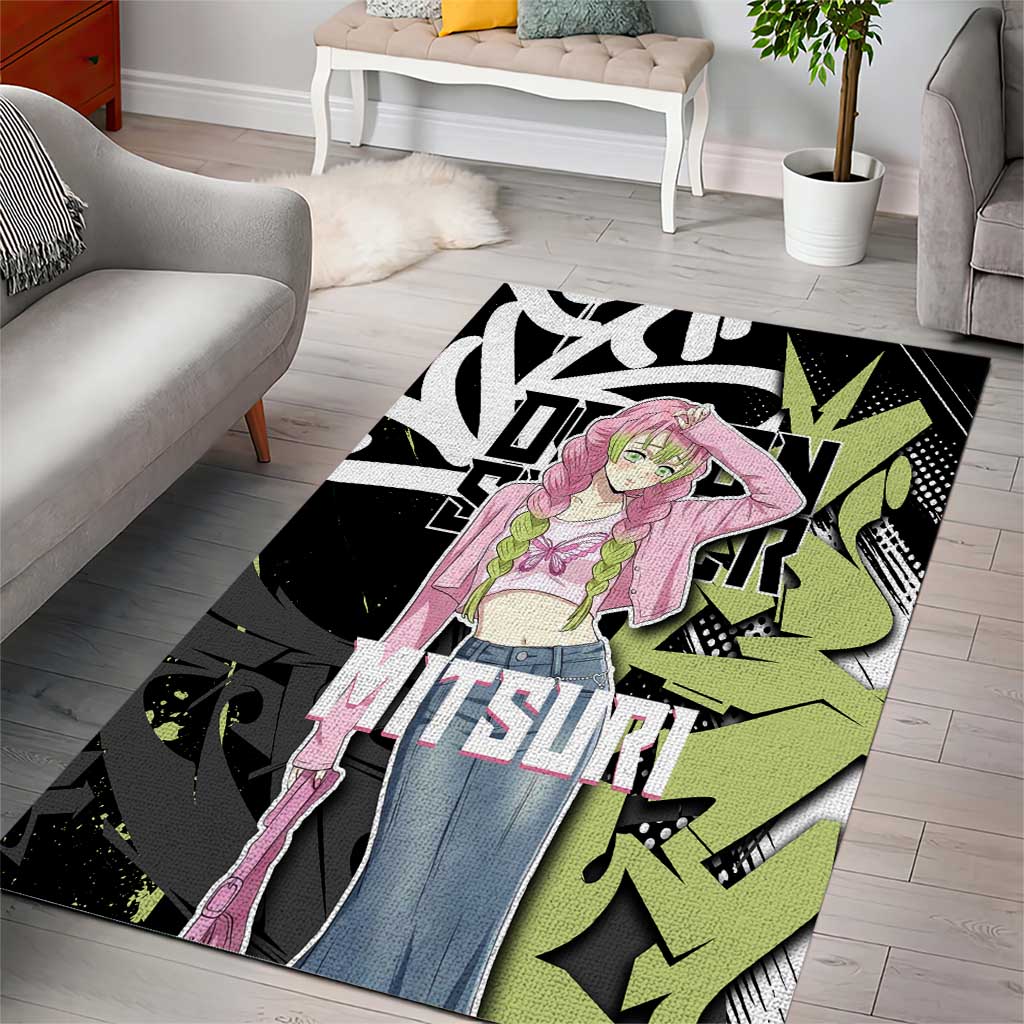 Mitsuri Kanroji Demon Slayer Area Rug Green & Black Graffiti Anime