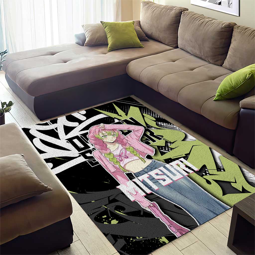 Mitsuri Kanroji Demon Slayer Area Rug Green & Black Graffiti Anime