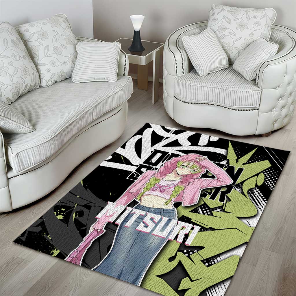 Mitsuri Kanroji Demon Slayer Area Rug Green & Black Graffiti Anime