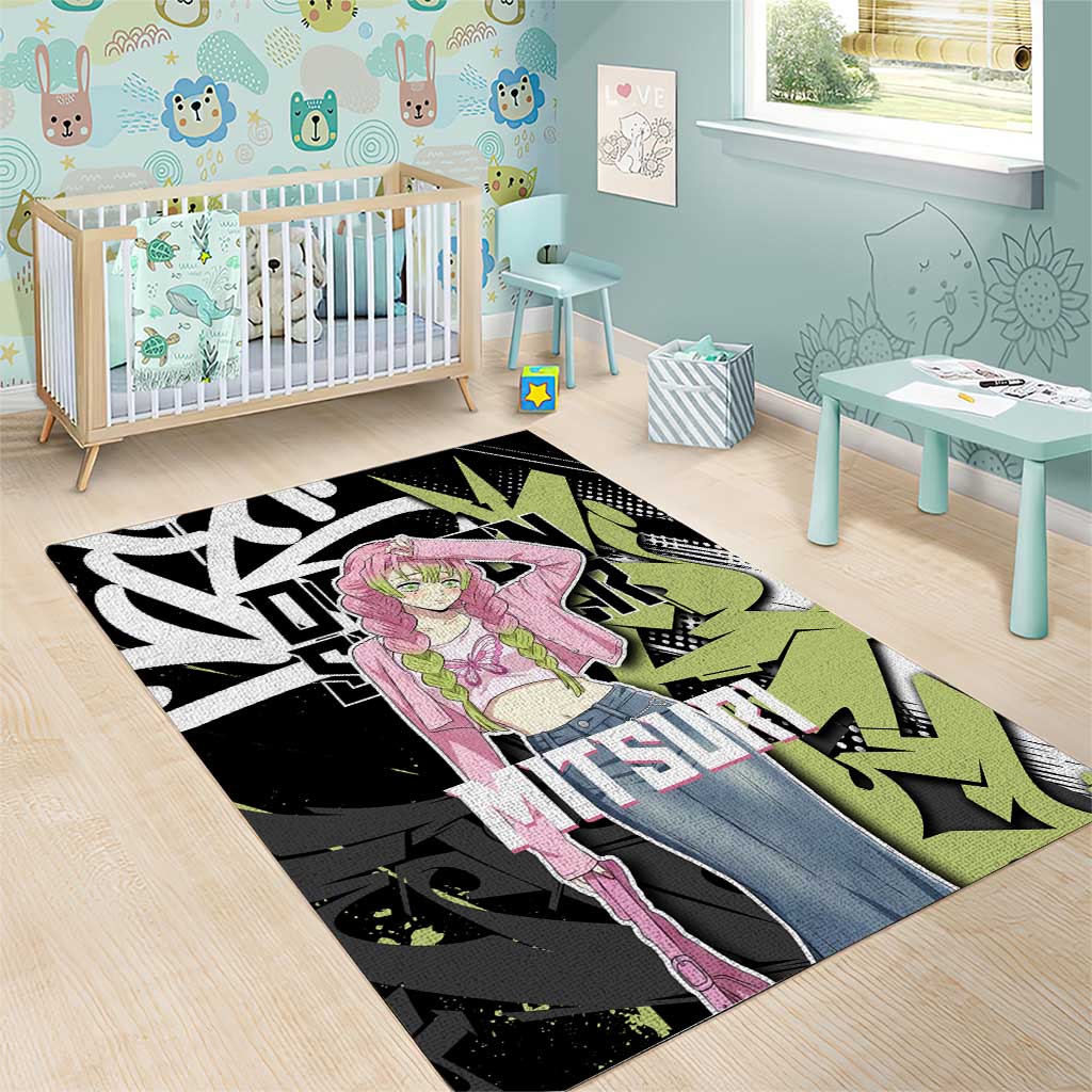 Mitsuri Kanroji Demon Slayer Area Rug Green & Black Graffiti Anime