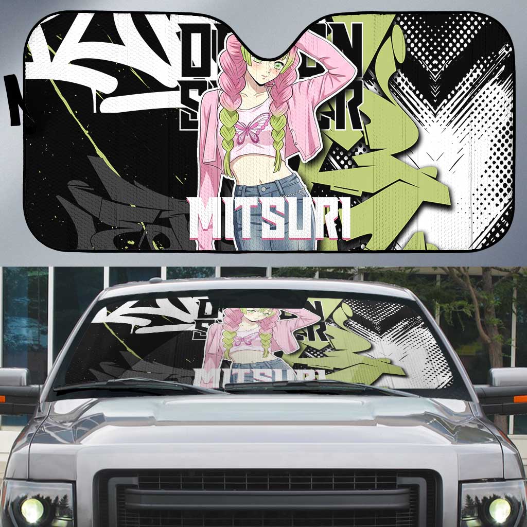 Mitsuri Kanroji Demon Slayer Auto Sun Shade Green & Black Graffiti Anime