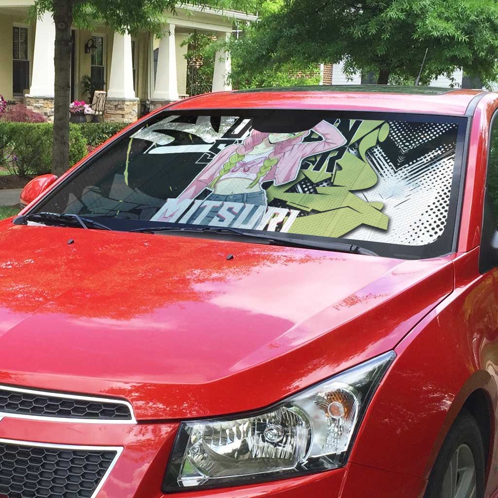 Mitsuri Kanroji Demon Slayer Auto Sun Shade Green & Black Graffiti Anime