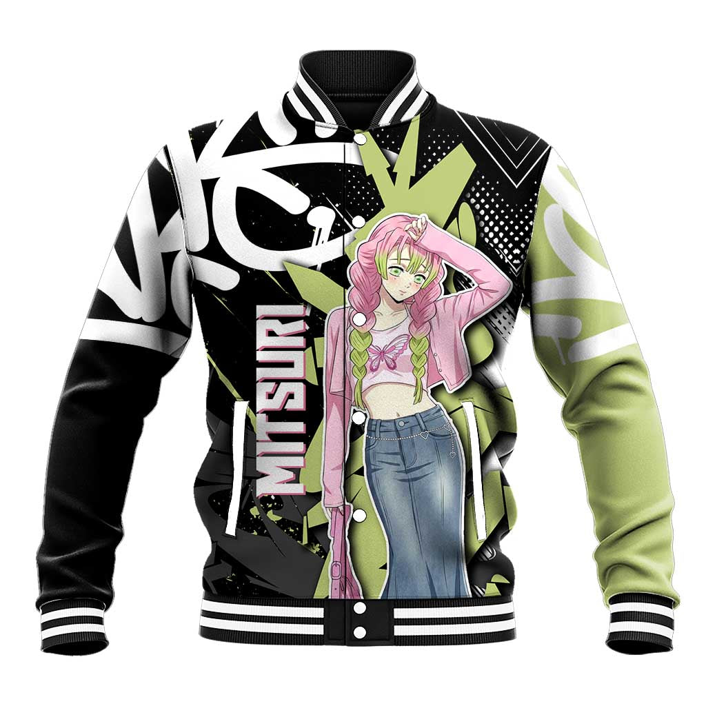 Mitsuri Kanroji Demon Slayer Baseball Jacket Green & Black Graffiti Anime