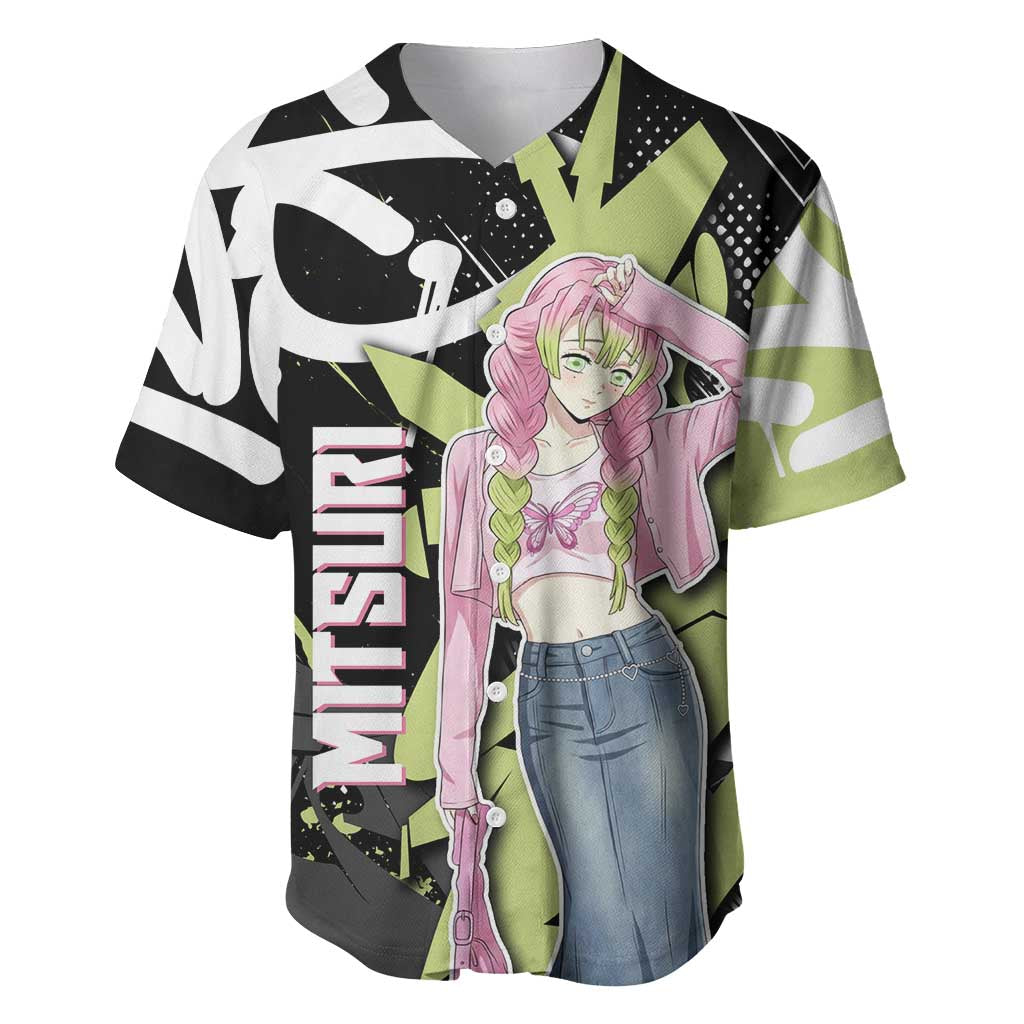 Mitsuri Kanroji Demon Slayer Baseball Jersey Green & Black Graffiti Anime