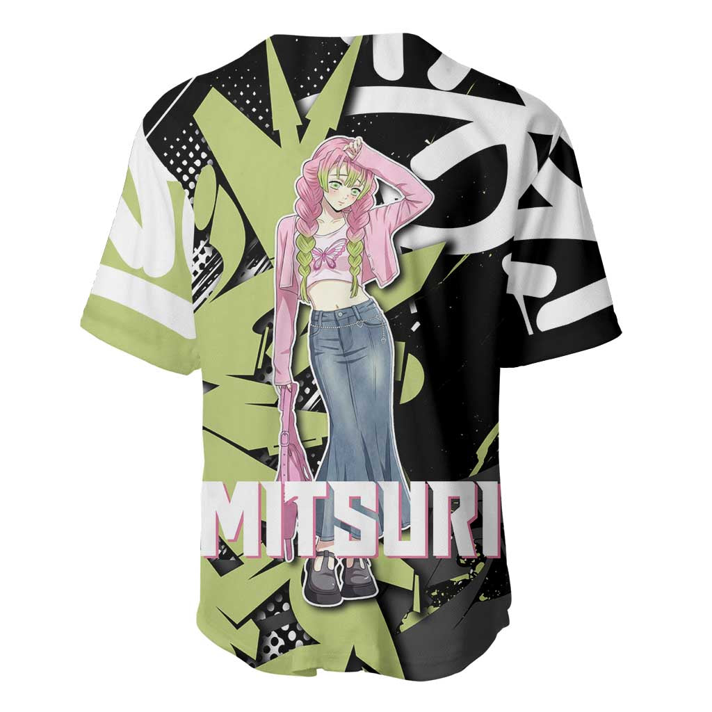 Mitsuri Kanroji Demon Slayer Baseball Jersey Green & Black Graffiti Anime