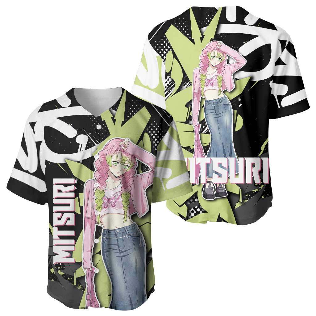 Mitsuri Kanroji Demon Slayer Baseball Jersey Green & Black Graffiti Anime