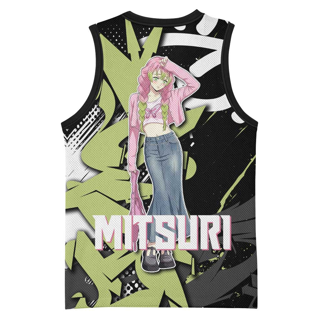 Mitsuri Kanroji Demon Slayer Basketball Jersey Green & Black Graffiti Anime