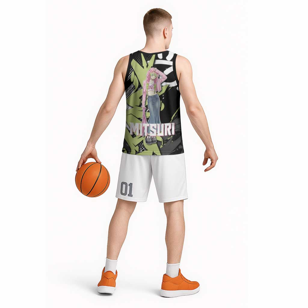 Mitsuri Kanroji Demon Slayer Basketball Jersey Green & Black Graffiti Anime