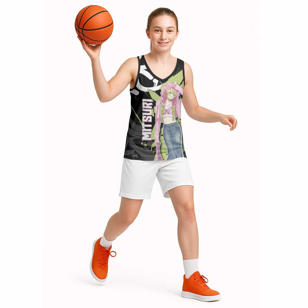 Mitsuri Kanroji Demon Slayer Basketball Jersey Green & Black Graffiti Anime