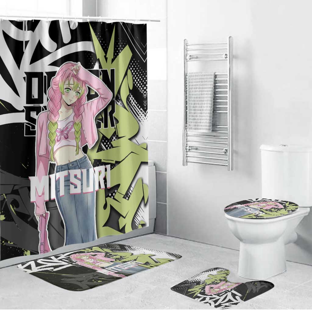 Mitsuri Kanroji Demon Slayer Bathroom Set Green & Black Graffiti Anime