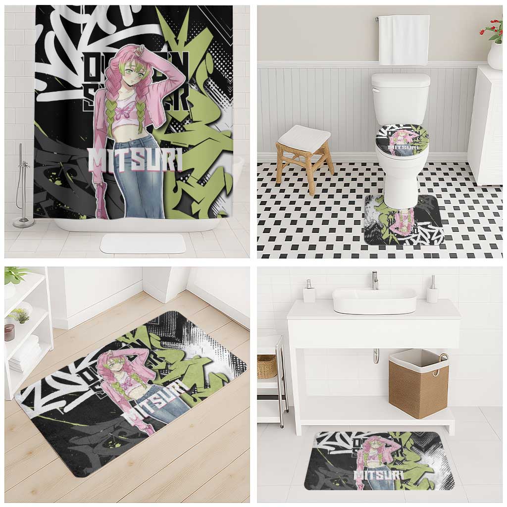 Mitsuri Kanroji Demon Slayer Bathroom Set Green & Black Graffiti Anime