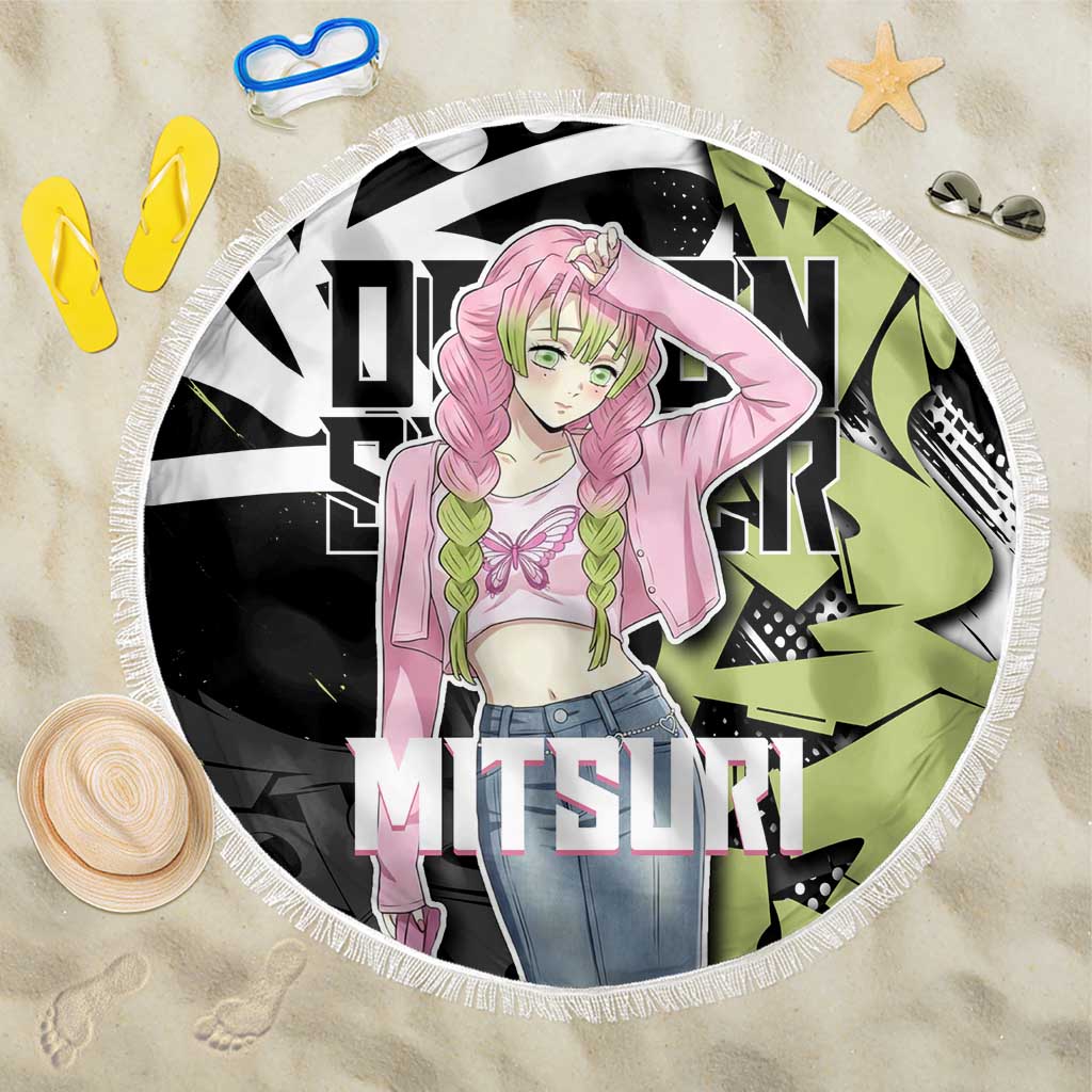 Mitsuri Kanroji Demon Slayer Beach Blanket Green & Black Graffiti Anime