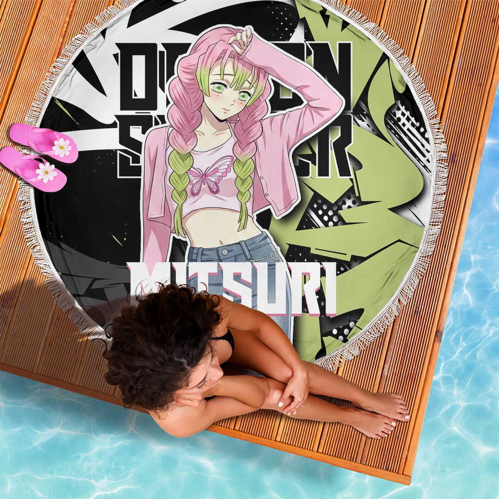 Mitsuri Kanroji Demon Slayer Beach Blanket Green & Black Graffiti Anime