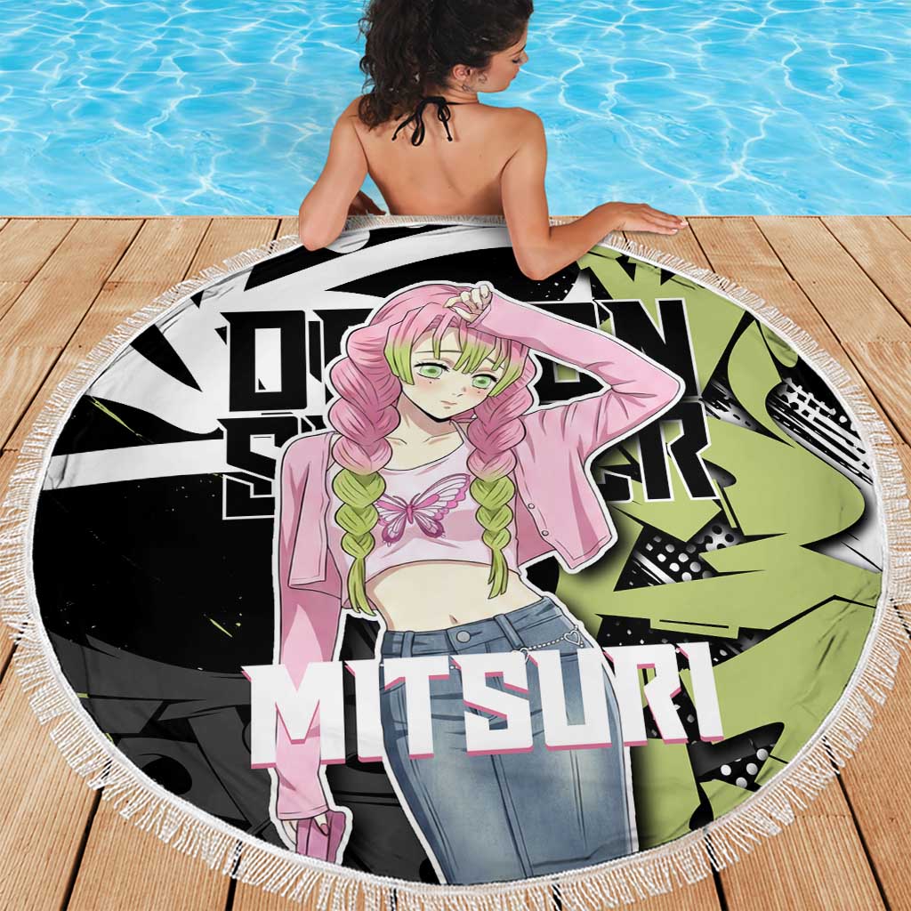 Mitsuri Kanroji Demon Slayer Beach Blanket Green & Black Graffiti Anime