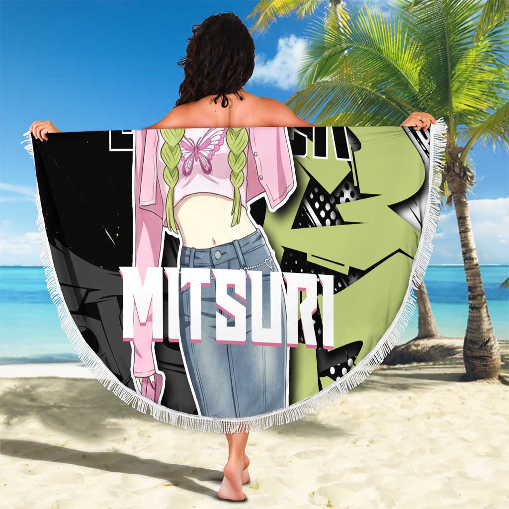 Mitsuri Kanroji Demon Slayer Beach Blanket Green & Black Graffiti Anime