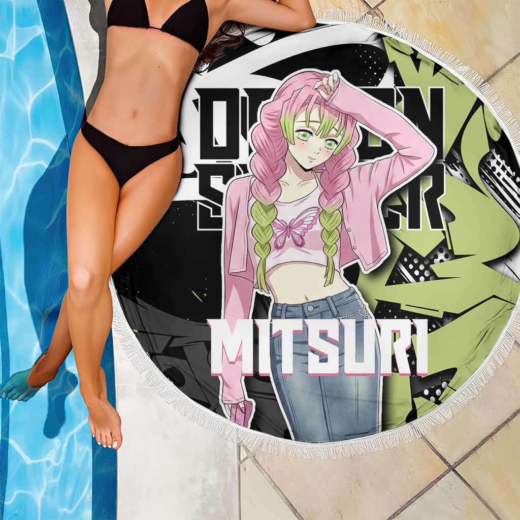 Mitsuri Kanroji Demon Slayer Beach Blanket Green & Black Graffiti Anime