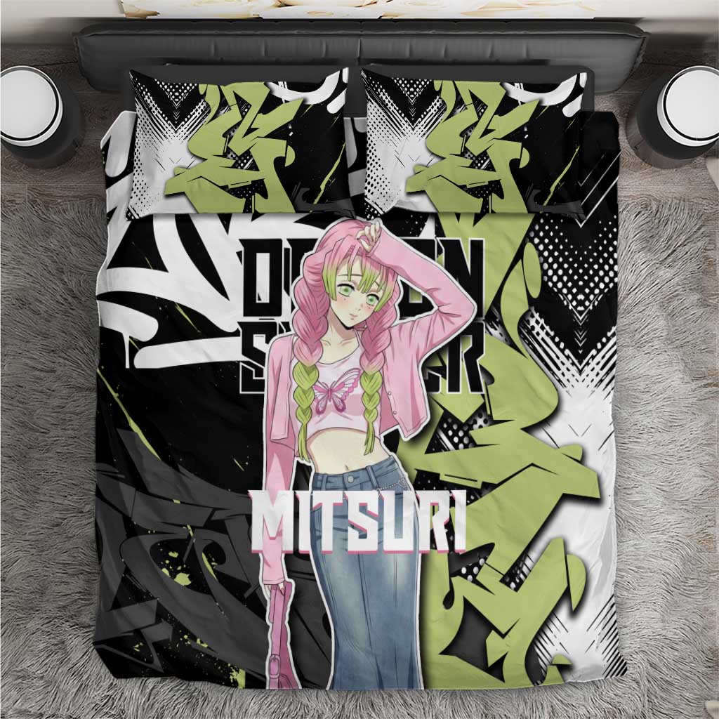 Mitsuri Kanroji Demon Slayer Bedding Set Green & Black Graffiti Anime