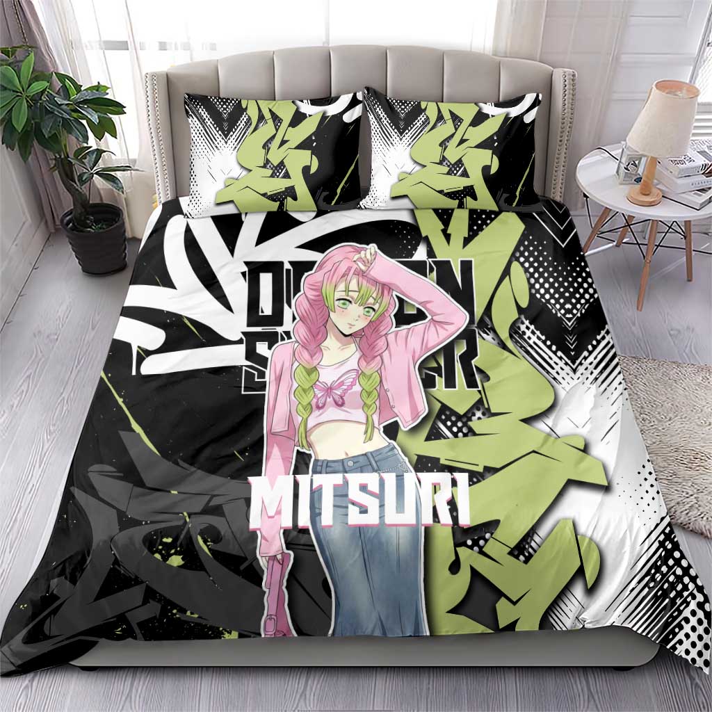 Mitsuri Kanroji Demon Slayer Bedding Set Green & Black Graffiti Anime