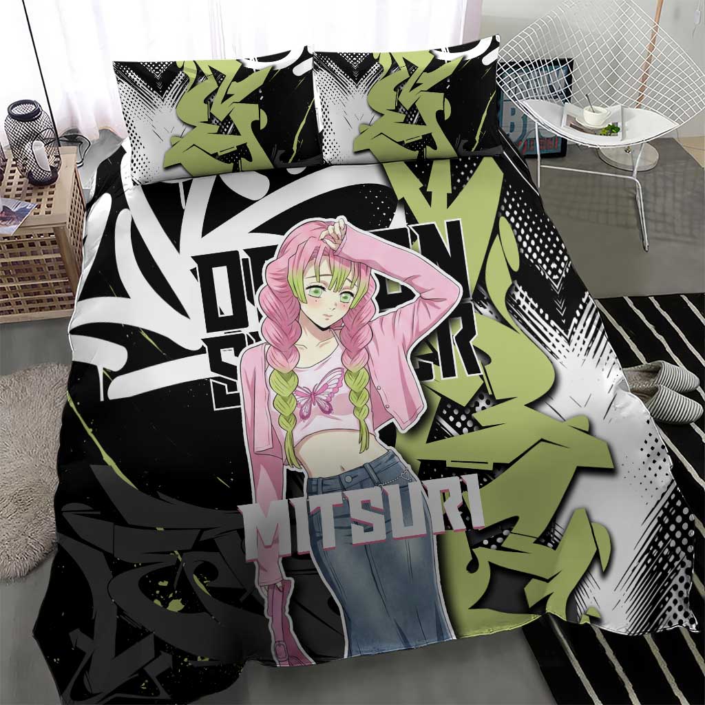 Mitsuri Kanroji Demon Slayer Bedding Set Green & Black Graffiti Anime