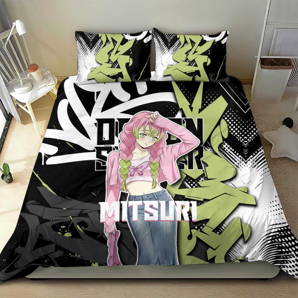 Mitsuri Kanroji Demon Slayer Bedding Set Green & Black Graffiti Anime