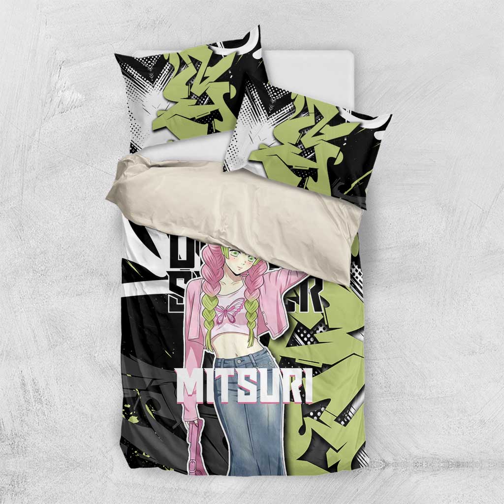 Mitsuri Kanroji Demon Slayer Bedding Set Green & Black Graffiti Anime