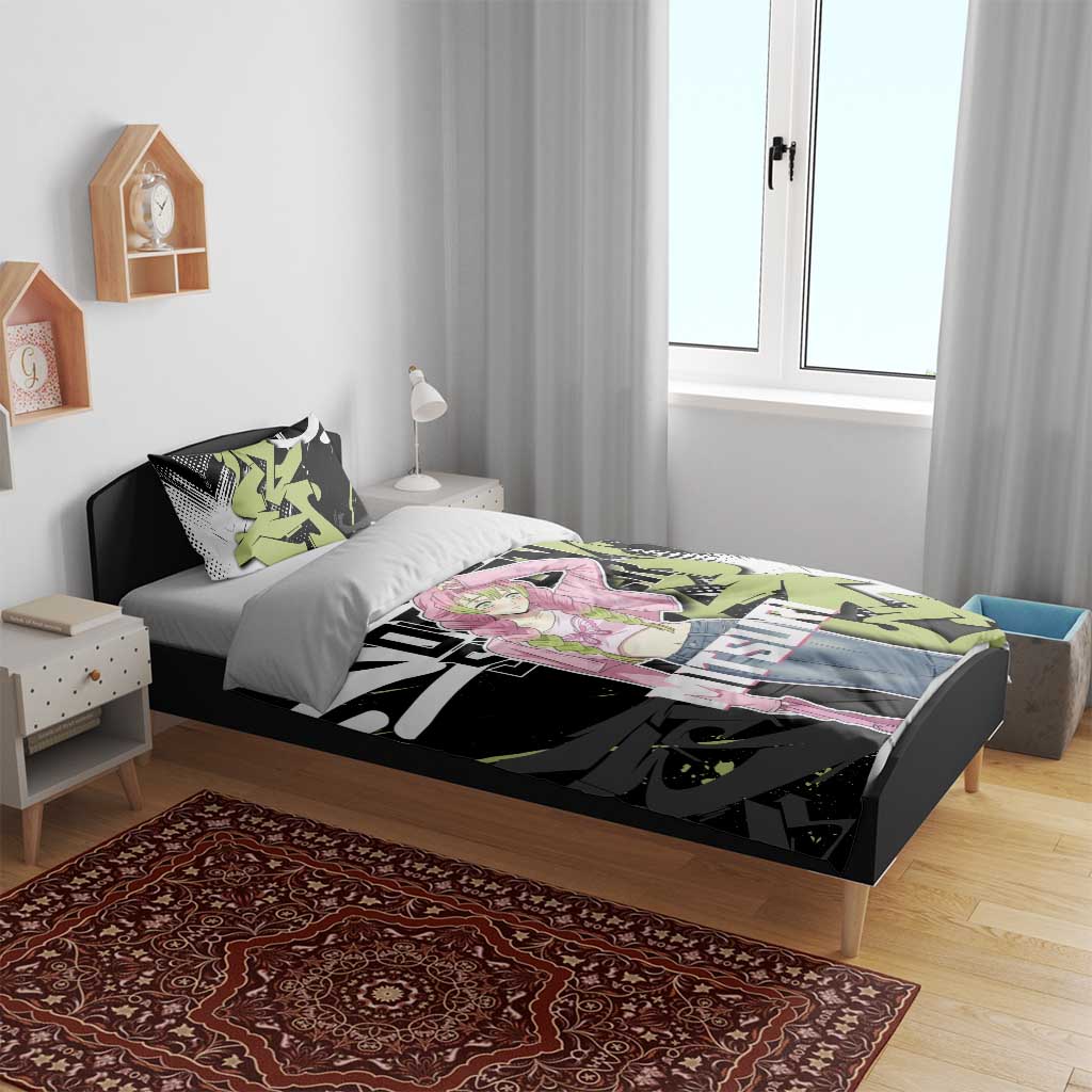 Mitsuri Kanroji Demon Slayer Bedding Set Green & Black Graffiti Anime