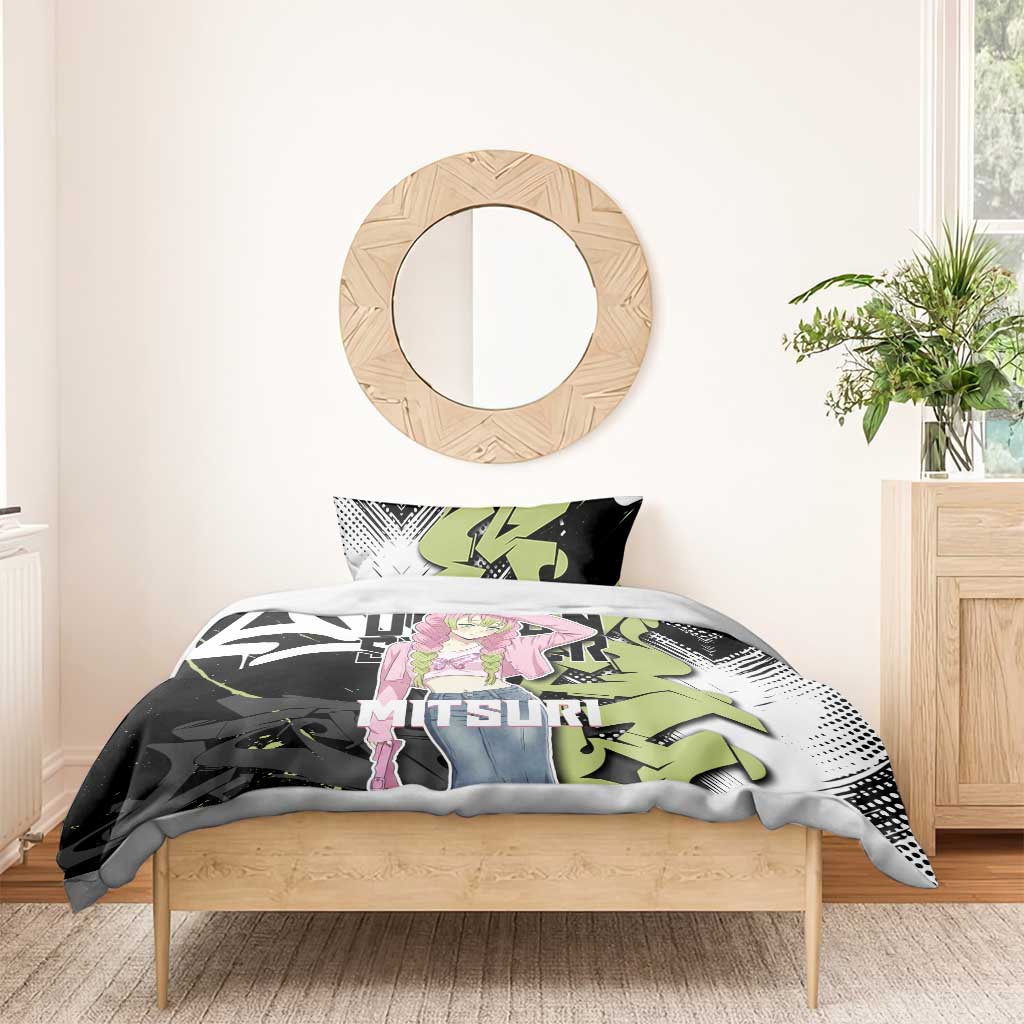 Mitsuri Kanroji Demon Slayer Bedding Set Green & Black Graffiti Anime